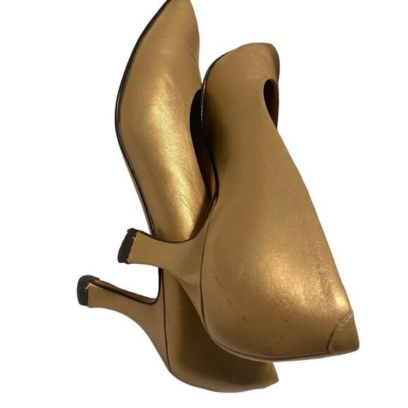 VIA SPIGA For Neiman Marcus Gold Leather Heels Size 6.5AA Vero Cuoio Pointed Toe - Picture 2 of 11